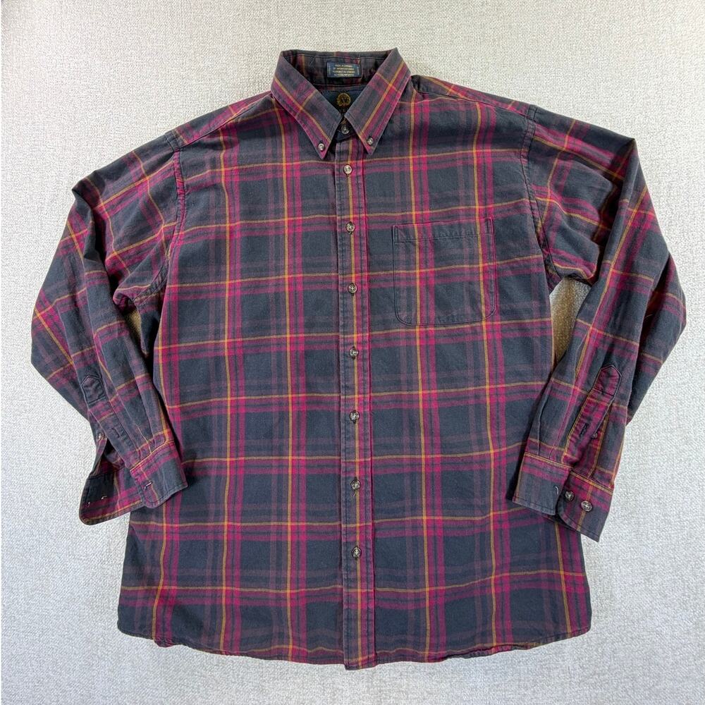Viyella Men's XL Black Red Plaid Long Sleeve Button Front Dress Shirt Classic